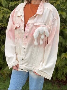 Bunny Detail Tie-Dye Oversized Jean Jacket